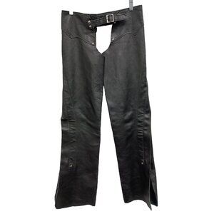 VTG Schott NYC Womens Bike Motorcycle Riding Pants Small Black Leather Chops